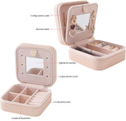 Cutie bijuterii NextWave® portabila din piele ecologica, design modern cu oglinda integrata si compartimente multifunctionale pentru inele, cercei, lantisoare si bratari, organizator compact 10 x 10 x 5 cm, roz