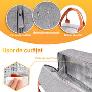 Geanta termoizolanta pranz 11L NextWave® – impermeabila si anti-scurgeri, material Oxford rezistent cu interior folie aluminiu, pastreaza alimentele si bauturile reci sau calde, dimensiuni 29×18×22 cm, ideala pentru birou, picnic si calatorii, Gri