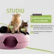 Pat pentru pisici si animale mici NextWave®, Culcus cu fereastra ventilata, design tunel detasabil, rezistent la zgarieturi, 60 x 28 cm, roz