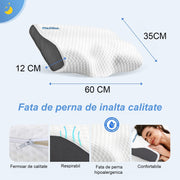 Perna ortopedica pentru dormit NextWave®️, Spuma cu Memorie ergonomica pentru Gat si Suport Cervical, Husa lavabila, Ideala pentru dormitul lateral, spate sau stomac, beneficii medicale