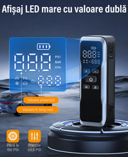Compresor auto portabil digital NextWave®, debit 34 L/min, presiune 150 PSI, alimentare 12V DC si acumulator reincarcabil, oprire automata, ecran LCD, Power Bank si lumina LED SOS – pentru anvelope auto, motociclete, biciclete si mingi, Negru Metalic