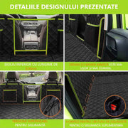 Husa scaune auto protectie si transport animale extinsa NextWave®️, insertie 3 placi pentru caini, pisici de toate taliile, rezistenta pana la 140 kg, ofera protectie bancheta spate autoturism, pat animale, Universala, Negru cu Verde