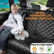 Husa scaune auto protectie si transport animale NextWave®️, universala, taxi, ride sharing, caini, pisici ofera protectie bancheta spate, antialunecare, impermeabila, Piele PU, 143 cm, neagra