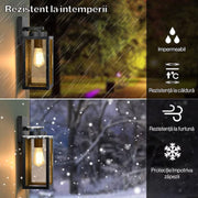 Set 2 Aplice De Perete Exterioara Vintage NextWave®️, Pentru Hol, Intrare, Curte, Gradina, Terasa, Balcon, Garaj, Impermeabile, Moderne, usor de instalat, Negru