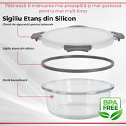 Set 12 Caserole Alimentare din sticla NextWave®️ Capace Etanse, Depozitare Frigider si Congelator, Potrivite pentru Microunde, Fara BPA, Organizare Bucatarie, Inchidere cu 4 Clipsuri, Usor de Curatat, Transparent, Gri
