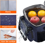 Geanta termoizolanta 9L NextWave® – portabila, cu compartiment spatios si buzunare laterale, curea ajustabila si maner dublu, pastreaza alimentele si bauturile reci sau calde pana la 12 doze de 330 ml, ideala pentru picnic, birou si calatorii, Albastru