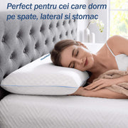Perna ortopedica pentru dormit NextWave®️, Spuma cu Memorie cu gel ventilata, Husa detasabila cu 2 zone termice, ergonomica pentru Gat si Suport Cervical, Ideala pentru dormitul lateral, spate sau stomac, beneficii medicale