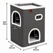 Casa Pisici NextWave®, Casuta Pliabila Tip Pestera, Pat Interior cu Platforma Superioara, Ansamblu de Zgariat Sisal, Minge Pufoasa, Perne Reversibile Detasabile, MDF Stabil, pentru Pisici si Animale Mici, 40 x 40 x 32 cm, Gri