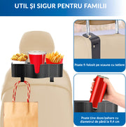 Set 2 Organizatoare Auto Spate NextWave®, 3-in-1 cu Suport Pahar, Depozitare Accesorii, Carlige Reglabile, Plastic Durabil, Negru