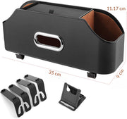 Organizator spatar auto NextWave®️, suport multifunctional cu buzunar pentru tableta, 2 suporturi de pahare, material piele/vinil usor de curatat, dimensiuni 35×9×11, 2 cm