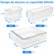 Set 10 organizatoare alimentare NextWave® pentru frigider – cutii cu capace suprapozabile, transparente, BPA Free, ideale pentru fructe, legume, branzeturi, carne, snacks si alimente uscate – solutie practica pentru organizare si pastrarea prospetimii