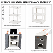 Casa Pisici NextWave®, Casuta Pliabila Tip Pestera, Pat Interior cu Platforma Superioara, Ansamblu de Zgariat Sisal, Minge Pufoasa, Perne Reversibile Detasabile, MDF Stabil, pentru Pisici si Animale Mici, 40 x 40 x 32 cm, Gri