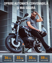 Compresor auto portabil digital NextWave®, debit 34 L/min, presiune 150 PSI, alimentare 12V DC si acumulator reincarcabil, oprire automata, ecran LCD, Power Bank si lumina LED SOS – pentru anvelope auto, motociclete, biciclete si mingi, Negru Metalic