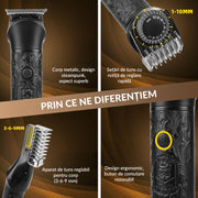 Masina de tuns BeGenius 7 in 1, Lame Inox, Corp Metal, Negru, Cu Acumulator 2000mAh, Trimmer Nas Inclus