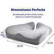 Perna ortopedica sezut NextWave®️, din spuma cu memorie, Coccis, pentru scaun de birou sau masina, husa detasabile, respirabila si antialunecare, protectie zona Lombara, Sciatica, Dureri de sold, Hemoroizi, Gri