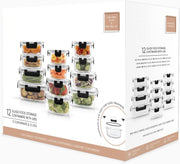 Set 12 Caserole Alimentare din sticla NextWave, Capace Etanse, Depozitare Frigider si Congelator, Potrivite pentru Microunde, Fara BPA, Inchidere cu 4 Clipsuri, Usor de Curatat, Transparent