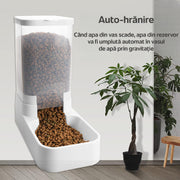 Dispenser de apa si mancare 2 in 1 pentru pisici si caini NextWave®, responsabil pentru distribuirea hranei si apei animalului tau de companie cu ajutorul gravitatiei fara electricitate, Detasabil si lavabil, 3.8L, Gri