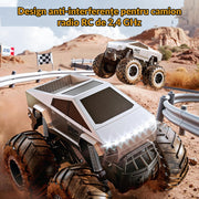 Masina cu telecomanda RC Cybertruck BeGenius®, 4WD Off-Road 1:16, Pentru Toate Tipurile de Teren, 360° Drift, Baterii tip acumulator reincarcabile, LED-uri, Rezistenta la Apa, Jucarie Potrivita pentru Copii si Adulti +4 ani, Gri