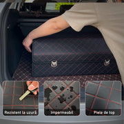 Organizator portbagaj auto Premium NextWave®️, Multifunctional, Pliabil, Rezistent, Manere Laterale, Prindere cu catarame, 3 compartimente mari, 75x31x30 cm, Rosu Negru