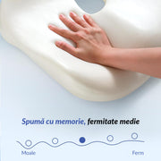 Perna ortopedica NextWave® pentru scaun – spuma cu memorie de inalta densitate, design ergonomic, husa detasabila respirabila, baza antiderapanta, pentru ameliorarea durerilor de sciatica, coccis, hemoroizi si spate, 46×41×5,6 cm, negru
