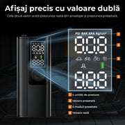 Compresor auto portabil NextWave® digital, 150 PSI, 30 L/min, acumulator reincarcabil, ecran LCD, oprire automata, lanterna LED, pentru anvelope auto, moto, biciclete si mingi, Negru