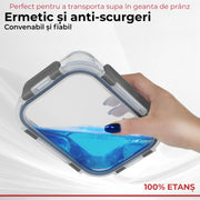 Set 12 Caserole Alimentare din sticla NextWave®️ Capace Etanse, Depozitare Frigider si Congelator, Potrivite pentru Microunde, Fara BPA, Organizare Bucatarie, Inchidere cu 4 Clipsuri, Usor de Curatat, Transparent, Gri