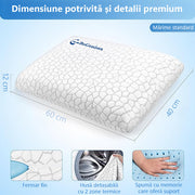 Perna ortopedica din spuma cu memorie cu gel BeGenius, Husa detasabila cu 2 zone termice, ergonomica ventilata pentru Gat si Suport Cervical, Ideala pentru dormitul lateral, spate sau stomac, 60x40x12 cm, fermitate ferma