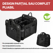 Organizator portbagaj auto pliabil NextWave®️ L, compartimentare personalizabila cu subdivizor detasabil, 2 buzunare mari fata si spate, 8 buzunare laterale, baza rigida, material Oxford rezistent la apa, dimensiuni 60×37 cm