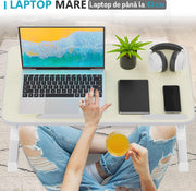 Masa laptop pliabila si reglabila NextWave® – stand multifunctional portabil pentru pat, canapea si birou, 60x40 cm, cu suport pentru tableta si telefon, utilizare ca masa mic dejun, birou de studiu sau suport de scris, design ergonomic si usor de depozit