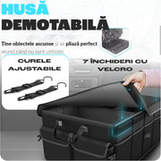 Organizator portbagaj auto pliabil NextWave®️, capacitate mare 55×40×26 cm, compartimentare cu separator detasabil, 2 placi de baza, chingi de fixare, capac inclus, material poliester rezistent