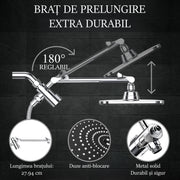 Set Cap De Dus Tip Ploaie NextWave®️, multiple moduri de curgere a apei, Para dus mobila, Duza de silicon, Presiune inalta, Anti-calcar, Cu suport culisant, furtun Flexibil, Otel inoxidabil, usor de instalat, Argintiu
