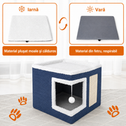 Casa Pisici NextWave®, Casuta Moale pentru Interior, Pat Tip Pestera cu Perna Detasabila, Material Bumbac, Design Confortabil si Cald, Intrare Larga, pentru Pisici, Pui de Caine si Animale Mici, Odihna si Somn, 41 x 41 x 31 cm, Albastru