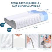 Perna ortopedica pentru dormit NextWave®, Spuma cu Memorie ergonomica pentru Gat si Suport Cervical, Ideala pentru dormitul lateral, spate sau stomac, Husa detasabila lavabila, Fermitate Medie