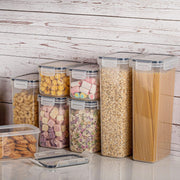 Set 24 cutii depozitare alimente NextWave® – plastic alimentar transparent fara BPA, inchidere ermetica, reutilizabile si stivuibile, ideale pentru organizarea bucatariei si depozitarea cerealelor, fainii, zaharului, orezului si altor alimente uscate