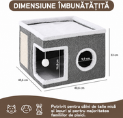 Casa Pisici NextWave®, Casuta Pliabila Tip Pestera, Pat Interior cu Platforma Superioara, Ansamblu de Zgariat Sisal, Minge Pufoasa, Perne Reversibile Detasabile, MDF Stabil, pentru Pisici si Animale Mici, 40 x 40 x 32 cm, Gri Inchis