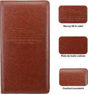 Organizator documente auto NextWave®️, port-document pentru inmatriculare si asigurare, mapa pliabila cu buzunare multiple, material PU rezistent, dimensiuni 26×24 cm deschis si 13×24×1 cm pliat, Maro