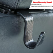 Set 4 carlige spatar auto NextWave®️, textura fibra de carbon, capacitate mare pana la 10 kg, pentru organizare si depozitare, nu ocupa spatiu, culoare neagra