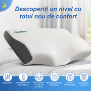 Perna ortopedica pentru dormit NextWave®️, Spuma cu Memorie ergonomica pentru Gat si Suport Cervical, Husa lavabila, Ideala pentru dormitul lateral, spate sau stomac, beneficii medicale