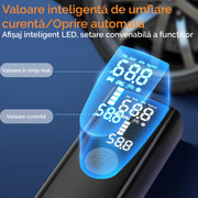 Compresor portabil electric NextWave® – pompa de aer reincarcabila 6000 mAh, presiune 0, 1-10, 3 bar (150 PSI), display digital, LED iluminare, 4 moduri presetate pentru masina, motocicleta, bicicleta si mingi, incarcare USB-C