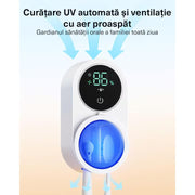 Sterilizator UV Portabil pentru 2 Periute de Dinti BeGenius ®, Suport Periute Dinti Inteligent cu Functie de Uscare, Senzor Deschidere-Inchidere automata, Montaj facil fara gauri, Eficienta Dezinfectare 99.99%, Dezinfectare Continua 24/7, Display HD, Alb