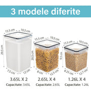 Set 10 recipiente ermetice pentru depozitare alimente NextWave® – plastic BPA Free, capace sigilabile, stivuibile, pentru organizare bucatarie si camara, ideale pentru cereale, orez, faina, zahar, paste si leguminoase