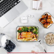 Set 12 Caserole Alimentare din sticla NextWave®️ Capace Etanse, Depozitare Frigider si Congelator, Potrivite pentru Microunde, Fara BPA, Organizare Bucatarie, Inchidere cu 4 Clipsuri, Usor de Curatat, Transparent, Gri