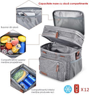 Geanta termoizolanta pranz 15L NextWave® – dublu compartiment stratificat, impermeabila si anti-scurgeri, material Oxford rezistent cu interior PEVA, pastreaza alimentele si bauturile reci sau calde, ideala pentru birou, picnic si calatorii, Gri