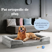 Pat Ortopedic Tip Canapea pentru Caini, Ultra Confortabile pentru Caini de Talie Foarte Mare, Pat Respirabil si Impermeabil pentru Animale, Spuma Tip Ou cu Suport Suplimentar pentru Cap si Gat, Husa Detasabila si Lavabila, Baza Antiderapanta, Marime S