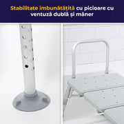 Scaun de transfer pentru cada si dus NextWave® cu 3 piese, spatar si brate laterale, ajustabil pe inaltime, stabil si sigur pentru batrani si persoane cu mobilitate redusa