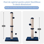 Ansamblu de joaca pentru pisici, NextWave, stalp pentru ascutit gheare, 2 bile suspendate, albastru, 85cm