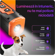 Dispozitiv antilatrat pentru caini, aparat cu ultrasunete si lanterna, 3 emitatoare sonice cu raza ultra-lung, descurajeaza latratul, potrivit pentru toate taliile, reincarcabil, alternativa la zgarda anti-latrat cu socuri, portocaliu