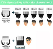 Masina de tuns si Aparat de ras BeGenius®, Multifunctionala 11 in 1, Lame Inox, Corp Metal, Profesional, Barba, Cap, Inghinal, Fara Fir, Acumulator Aparat 2000mAh, Trimmer Nas Inclus, Argintiu