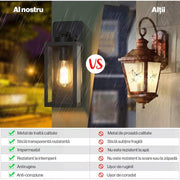Set 2 Aplice De Perete Exterioara Vintage NextWave®️, Pentru Hol, Intrare, Curte, Gradina, Terasa, Balcon, Garaj, Impermeabile, Moderne, usor de instalat, Negru