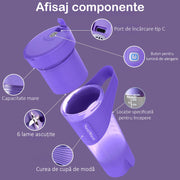 Mini Blender Electric NextWave™, Portabil, Multifunctional, Auto-curatare, Autonomie Mare, Baterie reincarcabila 4000mAh, Smoothie, legume si fructe, Milk shake, Fresh, 460 ml, 6 Lame 3D, mov